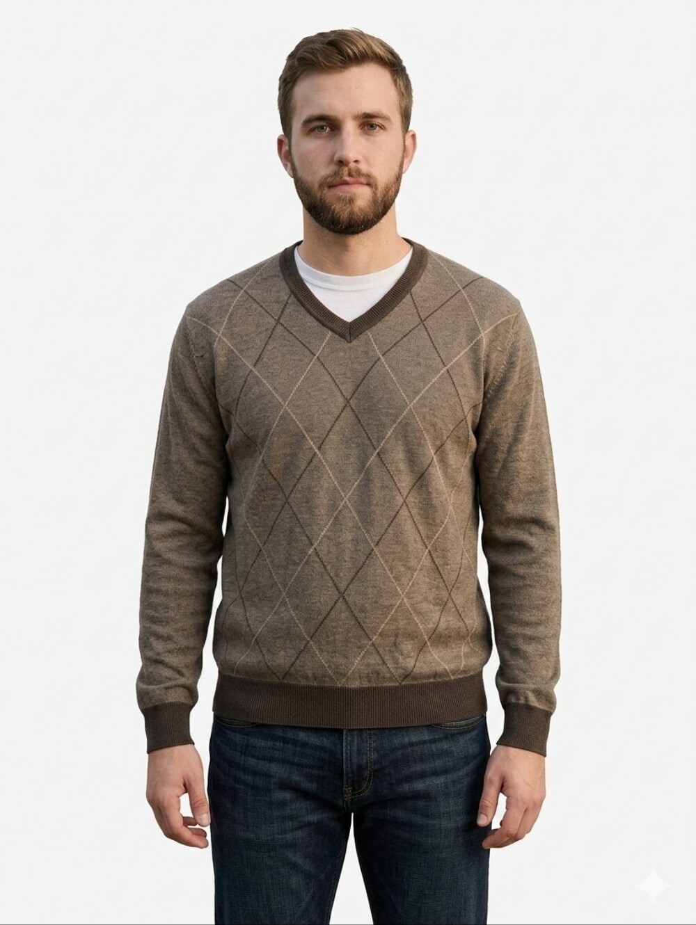 Perry Ellis Brown Argyle V-Neck Sweater Men's Size XL NWT